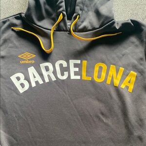 Barcelona Soccer Matte Black Fleece lined Hoodie Yellow Accents Men sz M